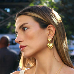 Vintage 18K Gold Plated Heart Drop Earrings