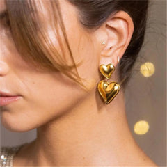 Vintage 18K Gold Plated Heart Drop Earrings